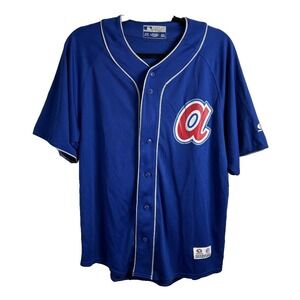 True Fan Atlanta‎ Braves MLB Baseball Jersey Blue Silver Piping Mens Medium M